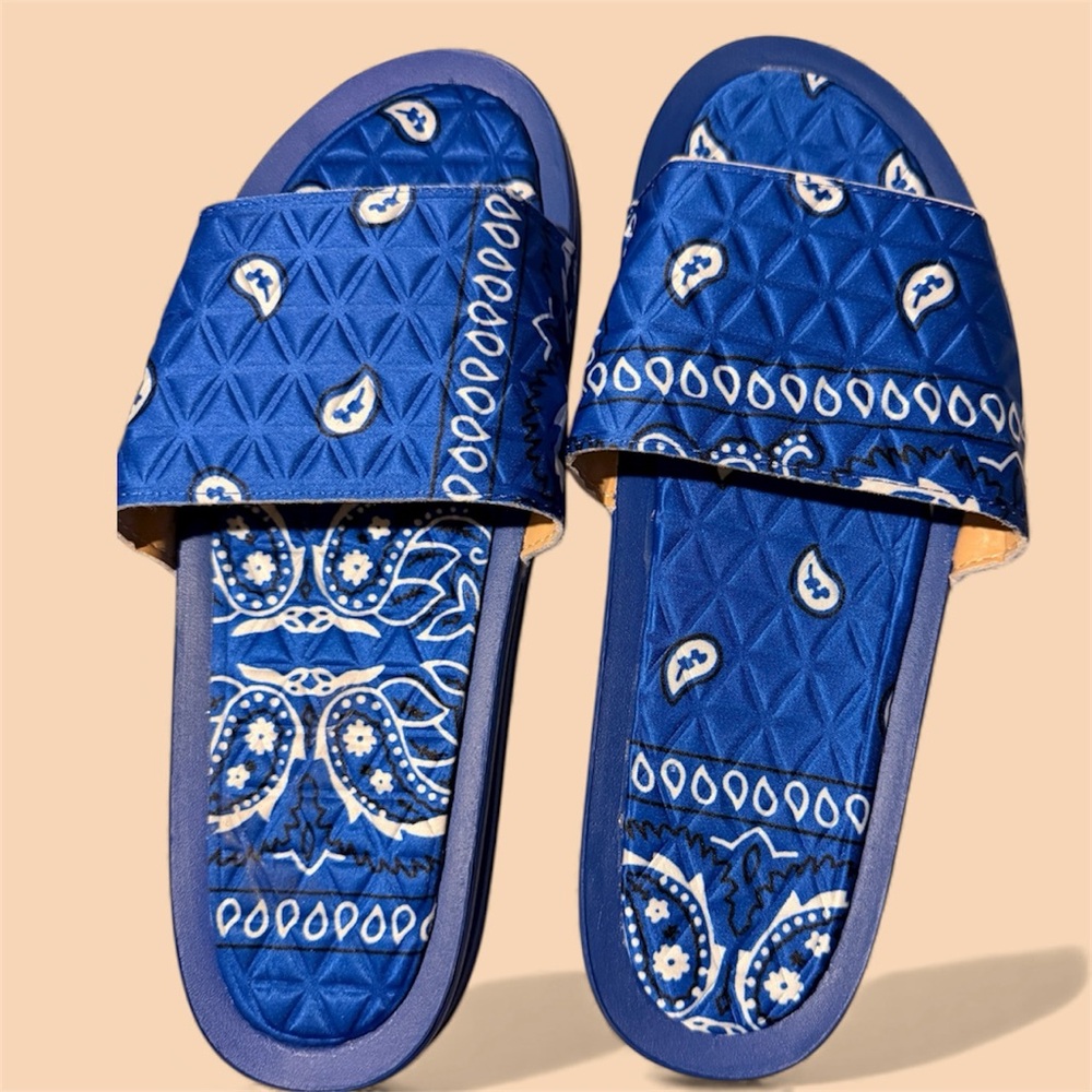 Blue Patterned Women's Slide Sandals